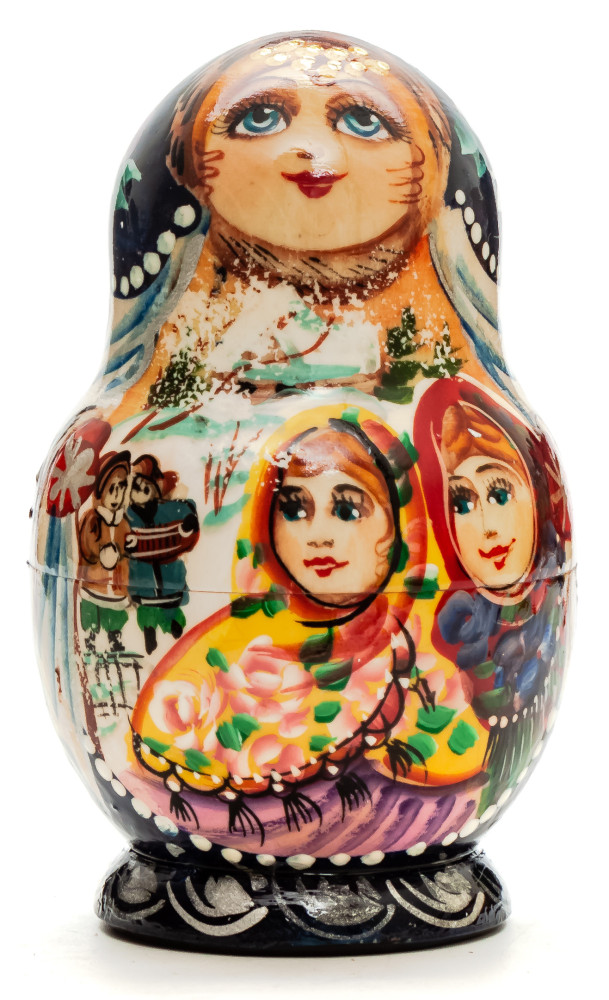110mm Two Girls hand painted Matryoshka doll 5pcs