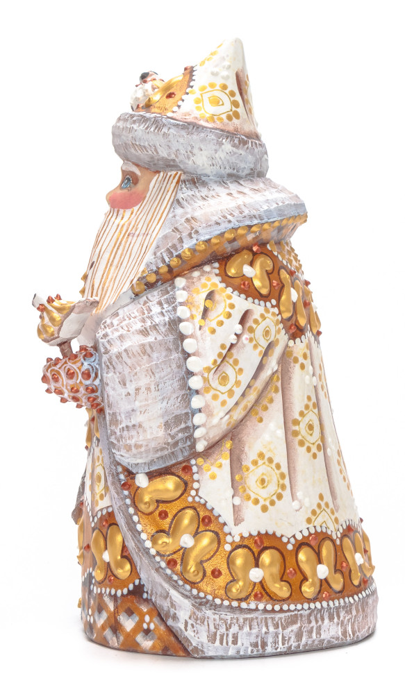 170 mm Santa with Birds Carved Wood Hand Painted Collectible Figurine (by Natalia Nikitina Workshop)