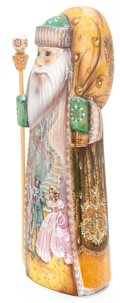 230 mm Santa with a Magic Staff and a Bag with handpainted Cinderella Wooden Carved Statue (by Igor Carved Wooden Figures Studio)
