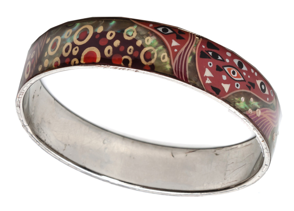 70x15 mm Abstrastion on Nacre hand painted on steel Bracelet (by Skazka)