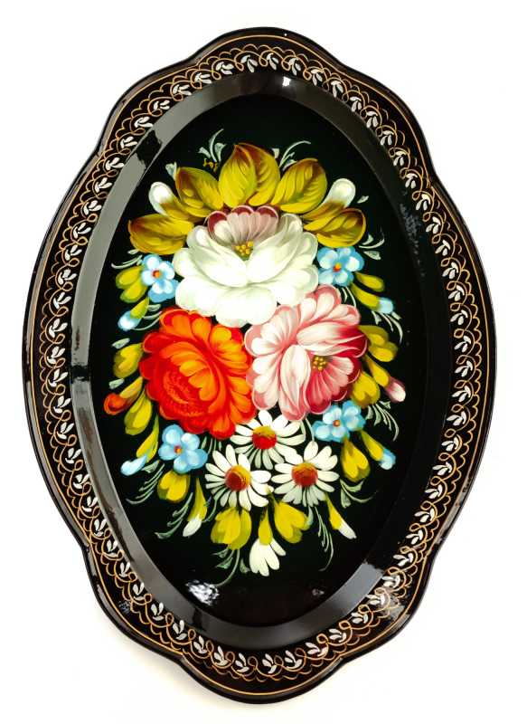 230x330 mm Zhostovo Patterns hand painted and lacquered Metal Forged Tray (by Lada Crafts)