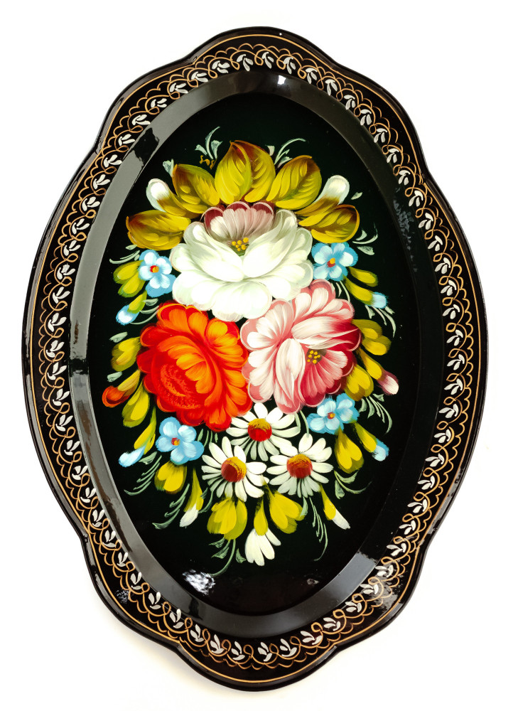 230x330 mm Zhostovo Patterns hand painted and lacquered Metal Forged Tray (by Lada Crafts)
