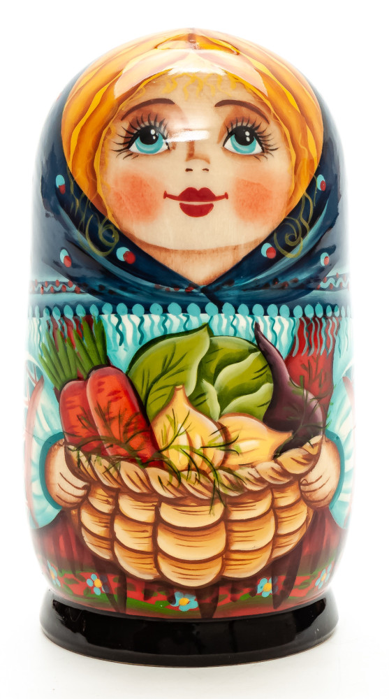  120mmGirl with a Basket of Vegetables hand painted Matryoshka 3pcs (by Gift Shop)