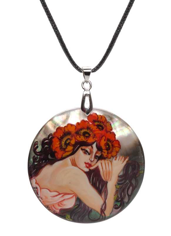 d50 mm Portrait hand painted Nacre Pendant (by Tatiana Shkatulka Crafts)