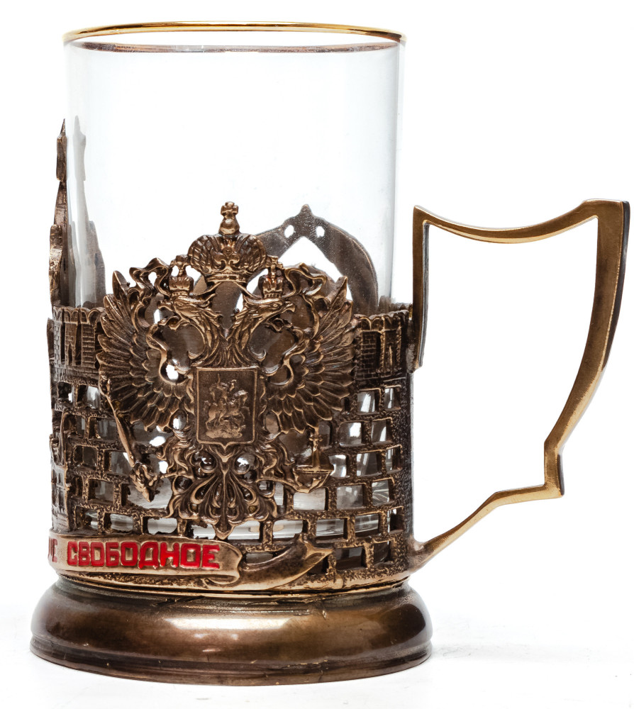 Moscow Kremlin Brass Tea Glass Holder with Faceted Glass (by Kolchugino)