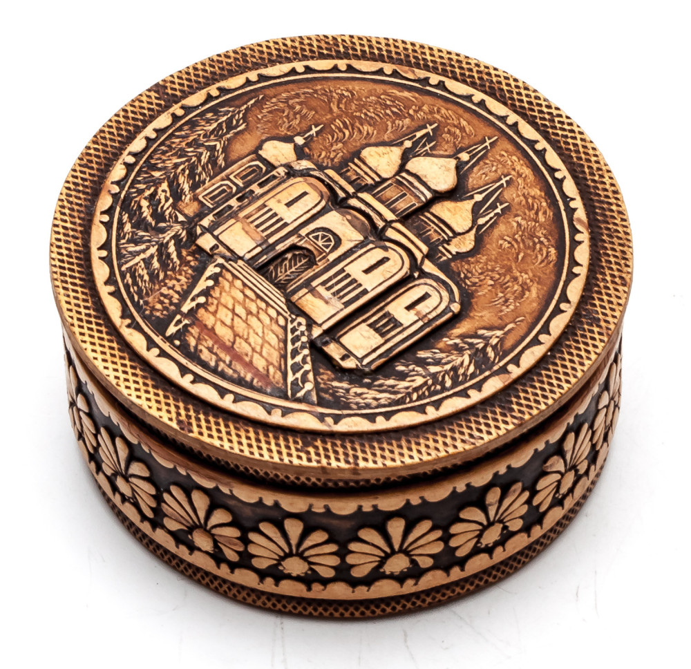 d 55 mm Siberian Patterns hand made Birchbark Jewelry Box (by Maxim Birch)