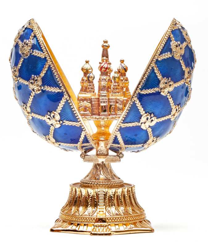 115 mm The Saint Basil Cathedral Blue Easter Egg with the Figure inside