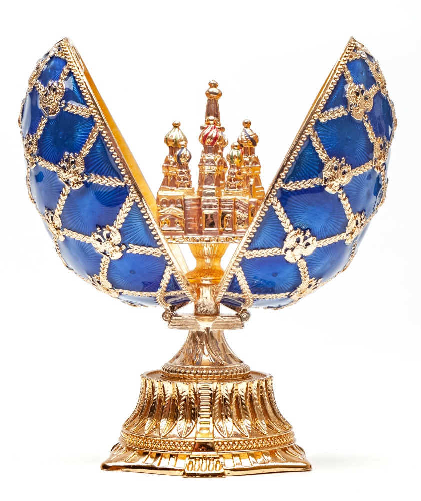115 mm The Saint Basil Cathedral Blue Easter Egg with the Figure inside