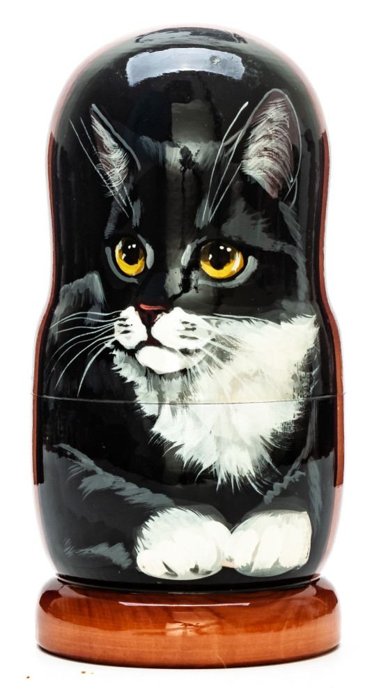 180mm Cat hand painted on wooden Matryoshka doll 5 pcs (by Alexander Famous Paintings Studio)