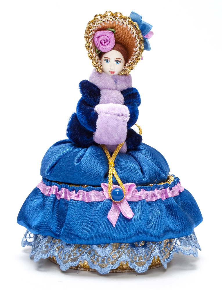 Girl with a Clutch in a Winter Hat and Dress of the 18th century style hand-sewn Doll with Jewelry Box (by Le Russe)