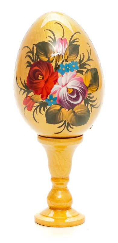 110mm Zhostovo hand painted wooden Egg with standby (by Tatiana Crafts)