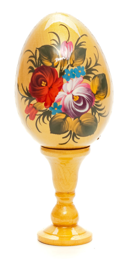 110mm Zhostovo hand painted wooden Egg with standby (by Tatiana Crafts)