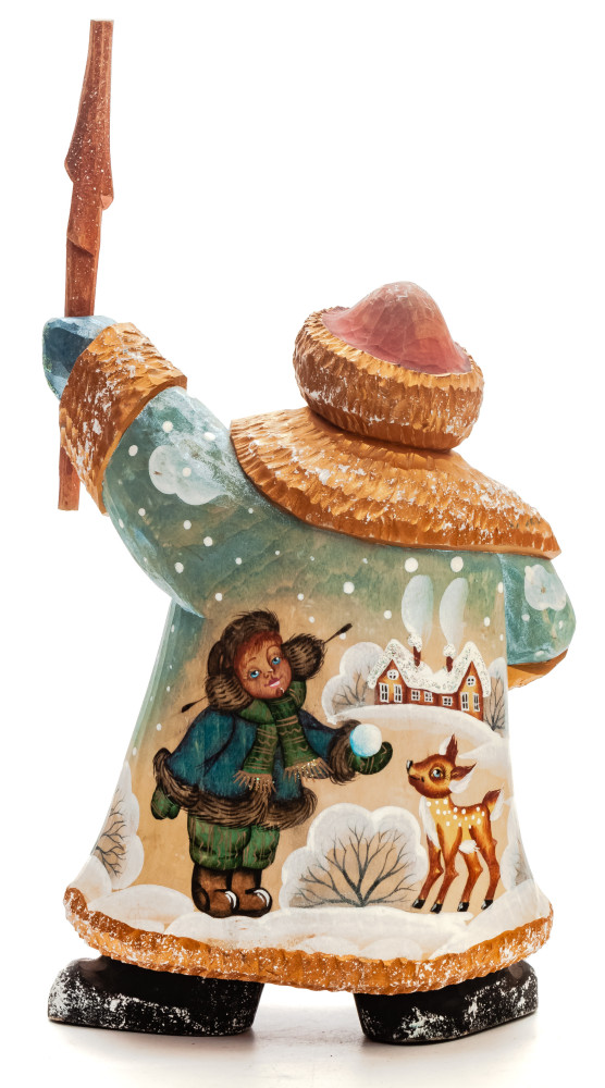 270 mm Santa with a Stick with handpainted Children Wooden Carved Statue (by Igor Carved Wooden Figures Studio)