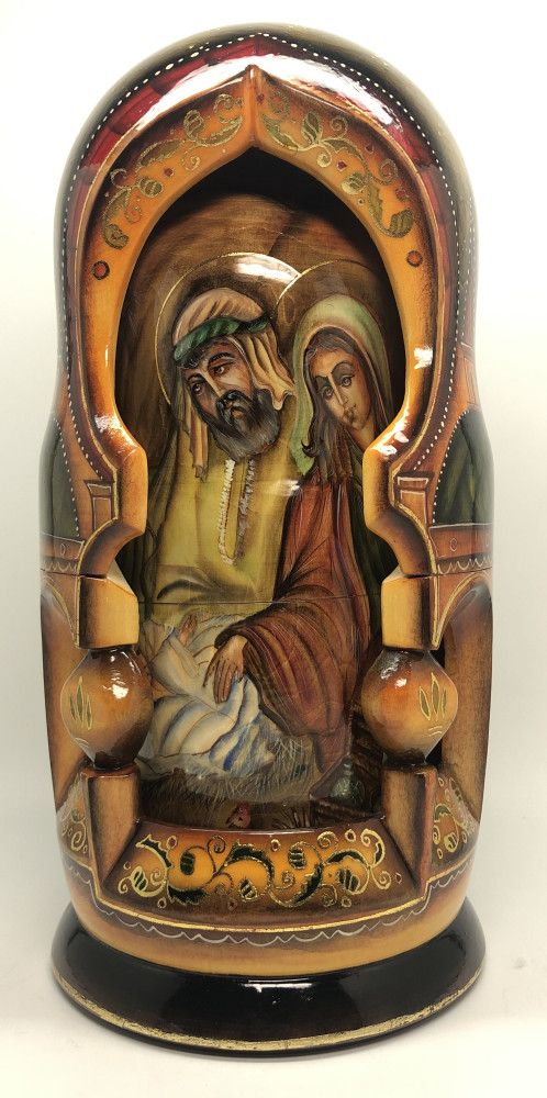 270 mm Russian Orthodox Icon hand painted on carved wooden Matryoshka doll 10 pcs (by Konstantin Studio)