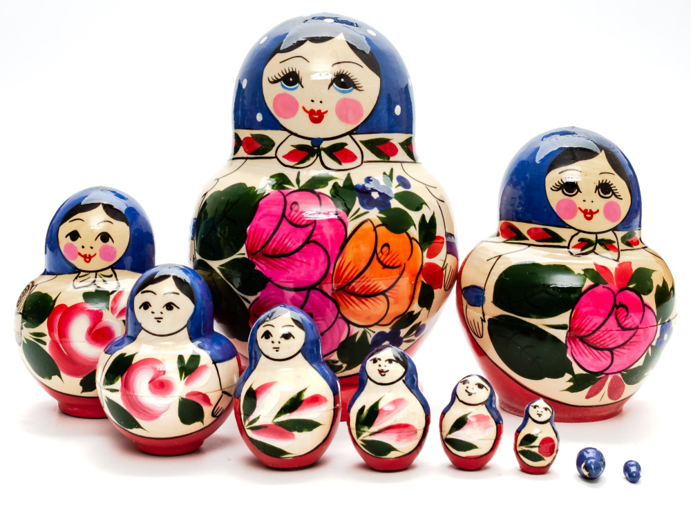 Semenovskaya Russian Matryoshka Nesting Doll dark blue head round shape 10 pcs inside