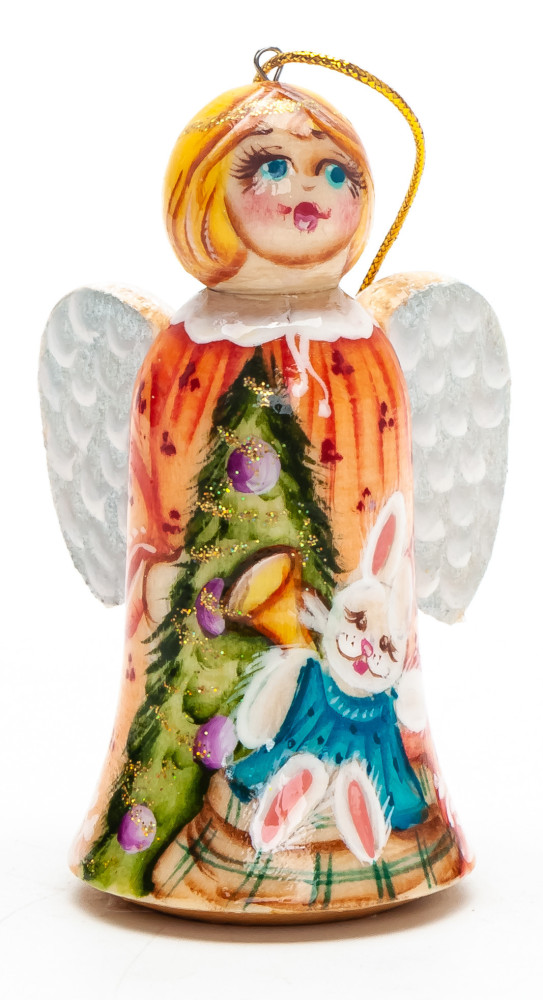 70 mm Angel with Rabbit hand painted wooden Figurine