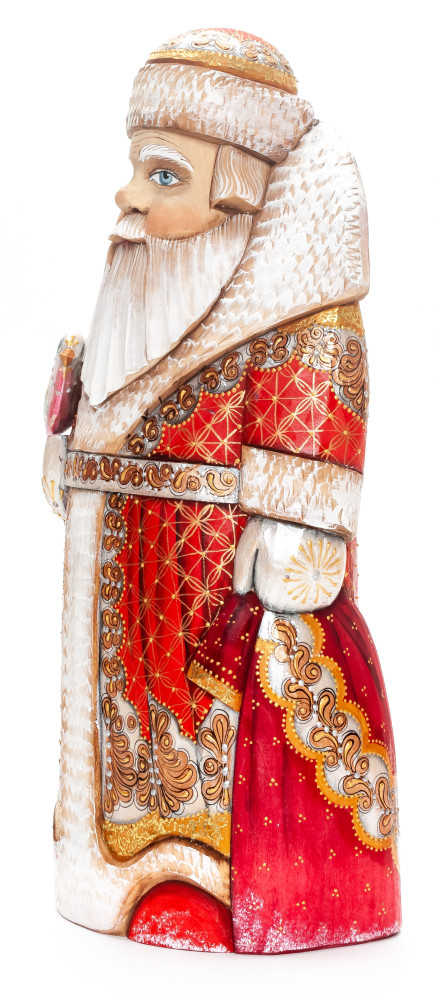 260 mm Santa Claus with a Bag and a Bird Carved Wood Hand Painted Collectible Figurine  (by Igor Carved Wooden Figures Studio)