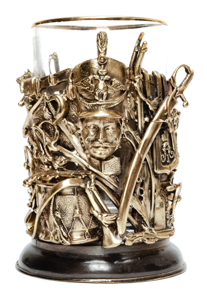 The Battle of Borodino Cast Brass Tea Glass Holder with Faceted Glass (by Kolchugino)