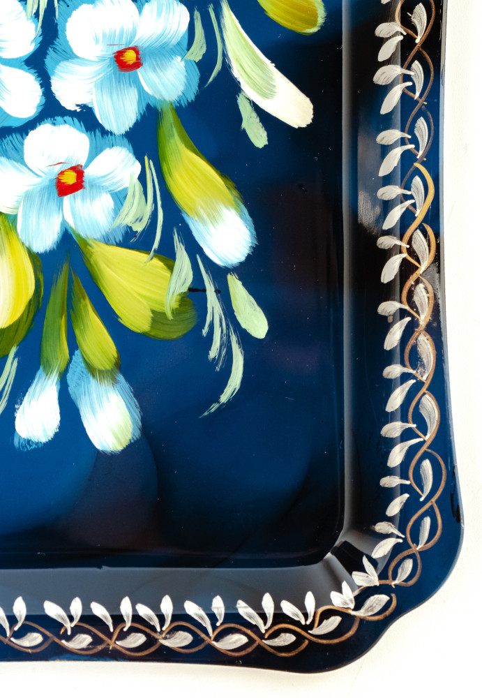 130x310 mm Zhostovo Patterns hand painted and lacquered Metal Forged Tray (by Lada Crafts)