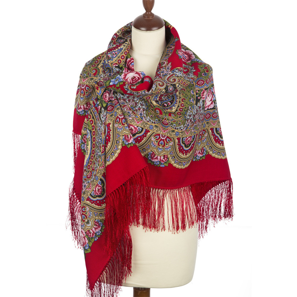 Shop Double-Thread Woolen Yarn Scarves with Silk Fringe 135x135 cm Платок «Русское раздолье» online at Skazka.site | Eligible for fast shipping and free returns. Платок «Русское раздолье»