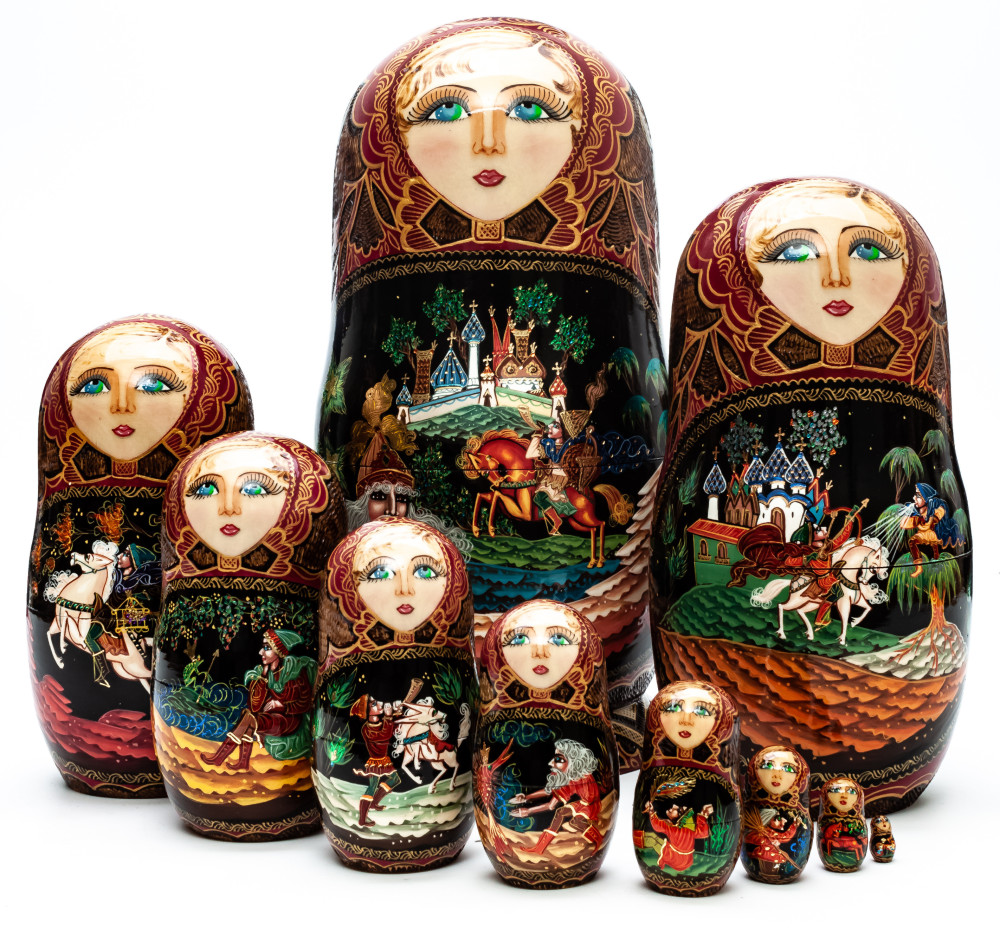 240 mm Tale of Tsar Saltan hand painted on Wooden Matryoshka doll 10 pcs (by Golden Cockerel Studio)