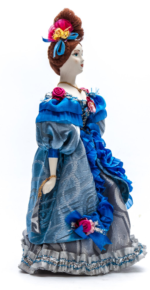 Russian Girl hand made Porcelain Doll in a 19th century Dress with a Fan- 11 Inches (by Le Russe)