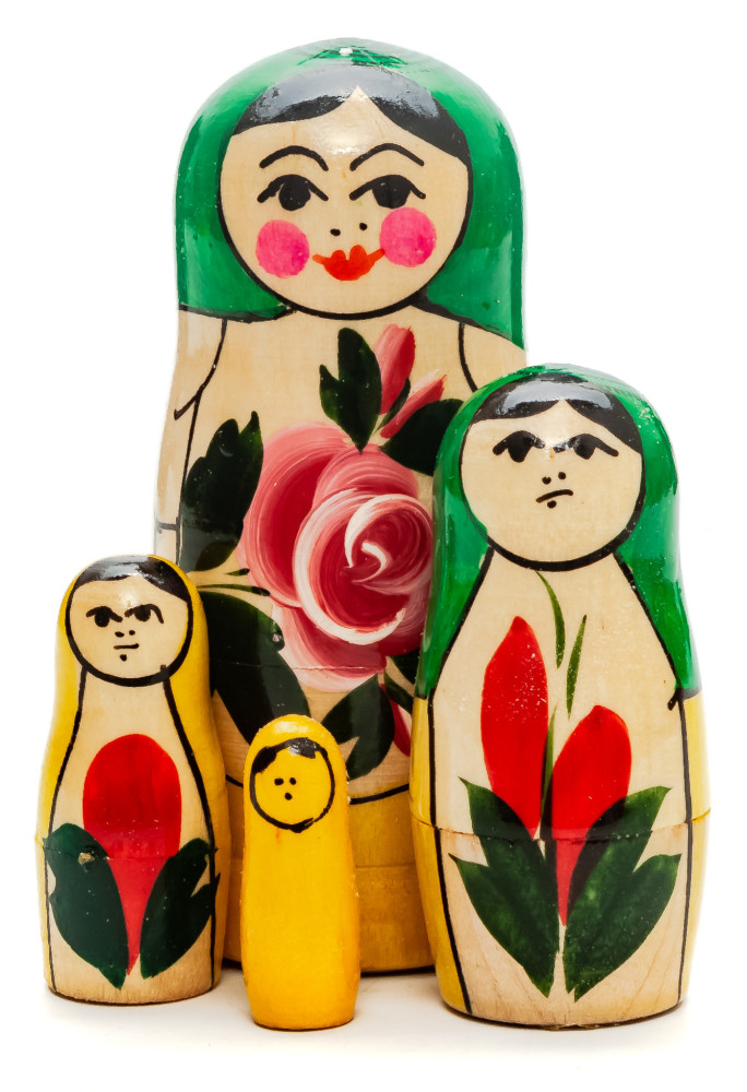 95 mm Green Head Semenovskaya Hand Painted Wooden Matryoshka Nesting Doll 4 pcs inside  (by Ivan Studio)