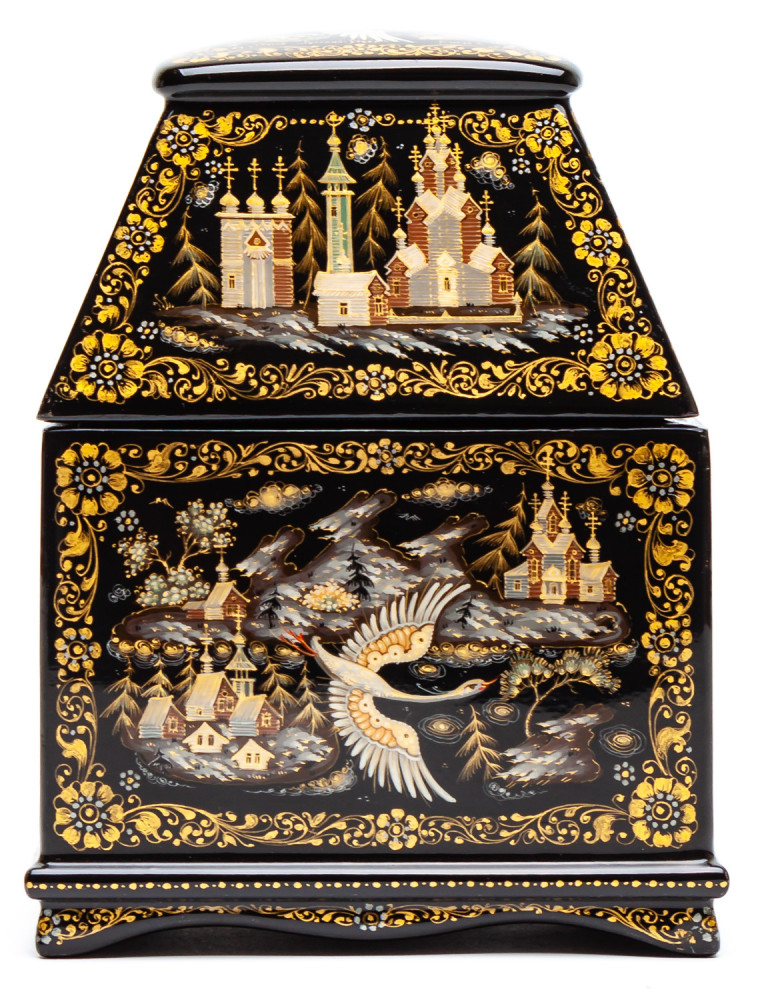 80x60mm Russian North Hand Painted Jewellery Box (by Sadko Workshop)