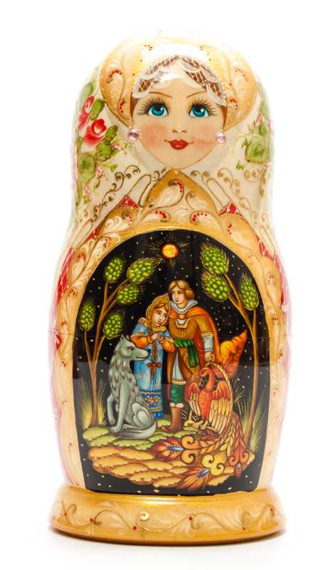 190 mm The Golden Cockerel hand painted on Wooden Matryoshka doll 5 pcs (by A Studio)