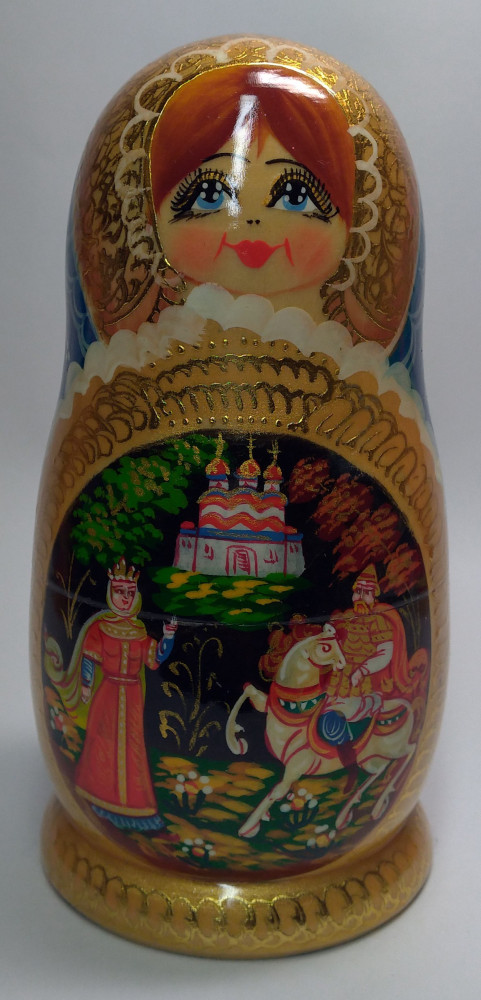 180 mm Ruslan and Lyudmila Fairytale handpainted Wooden Matryoshka Doll 5 pcs (by Valery Crafts)