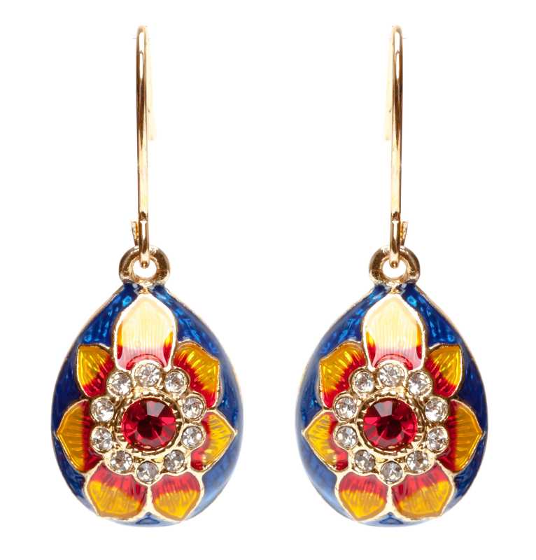 15x35 mm Blue and Red Flower Egg Shaped Earrings