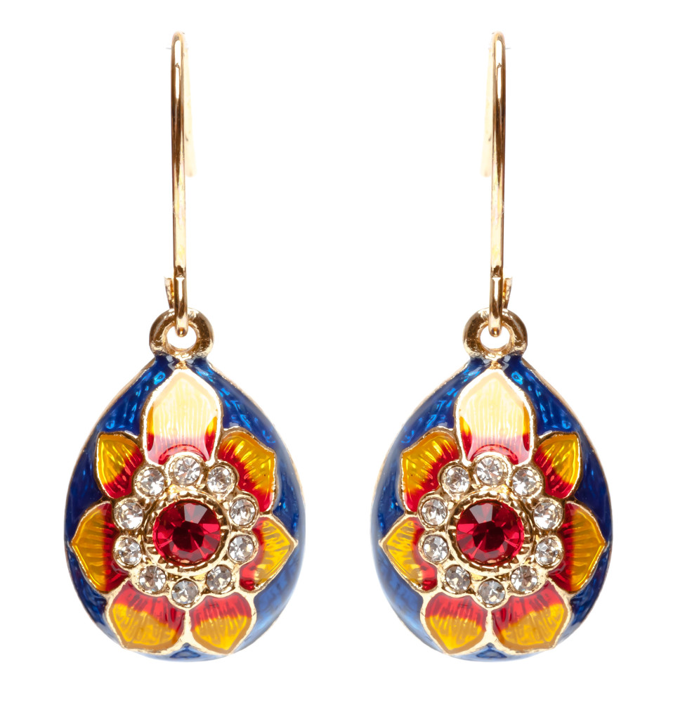 15x35 mm Blue and Red Flower Egg Shaped Earrings