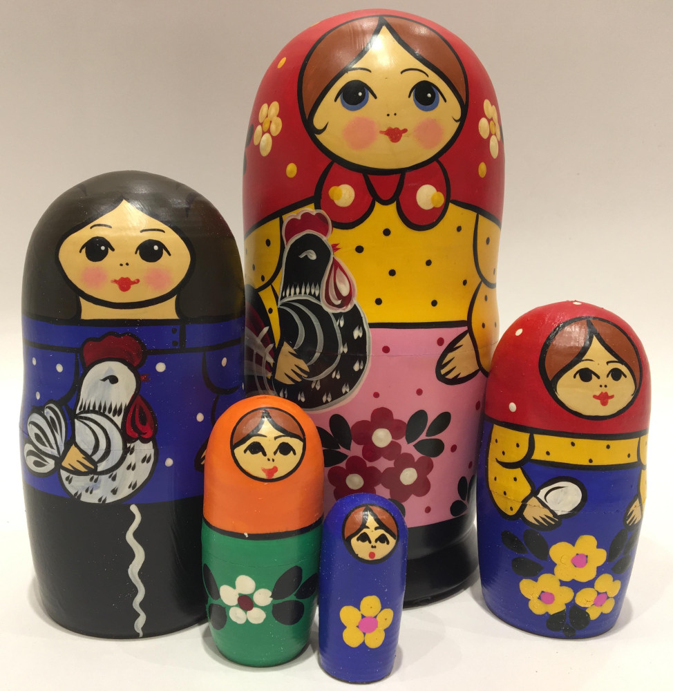 Shop Heritage Nesting Dolls Black Chicken Hand Painted Matryoshka Doll 5 pcs online at Skazka.site | Eligible for fast shipping and free returns. Black Chicken Hand Painted Matryoshka Doll 5 pcs