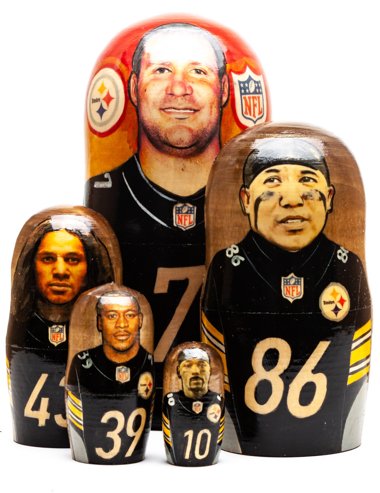 180mm Roethlis Berger from Pittscburg Steelers Hand Painted Matryoshka Doll 5 pcs (by Konstantin Studio)