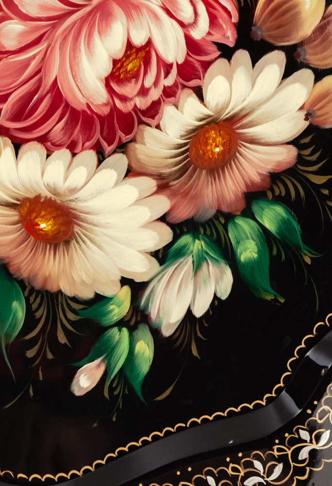 370x480 mm Zhostovo Patterns hand painted and lacquered by Blagova Metal Forged Tray (by Lada Crafts)