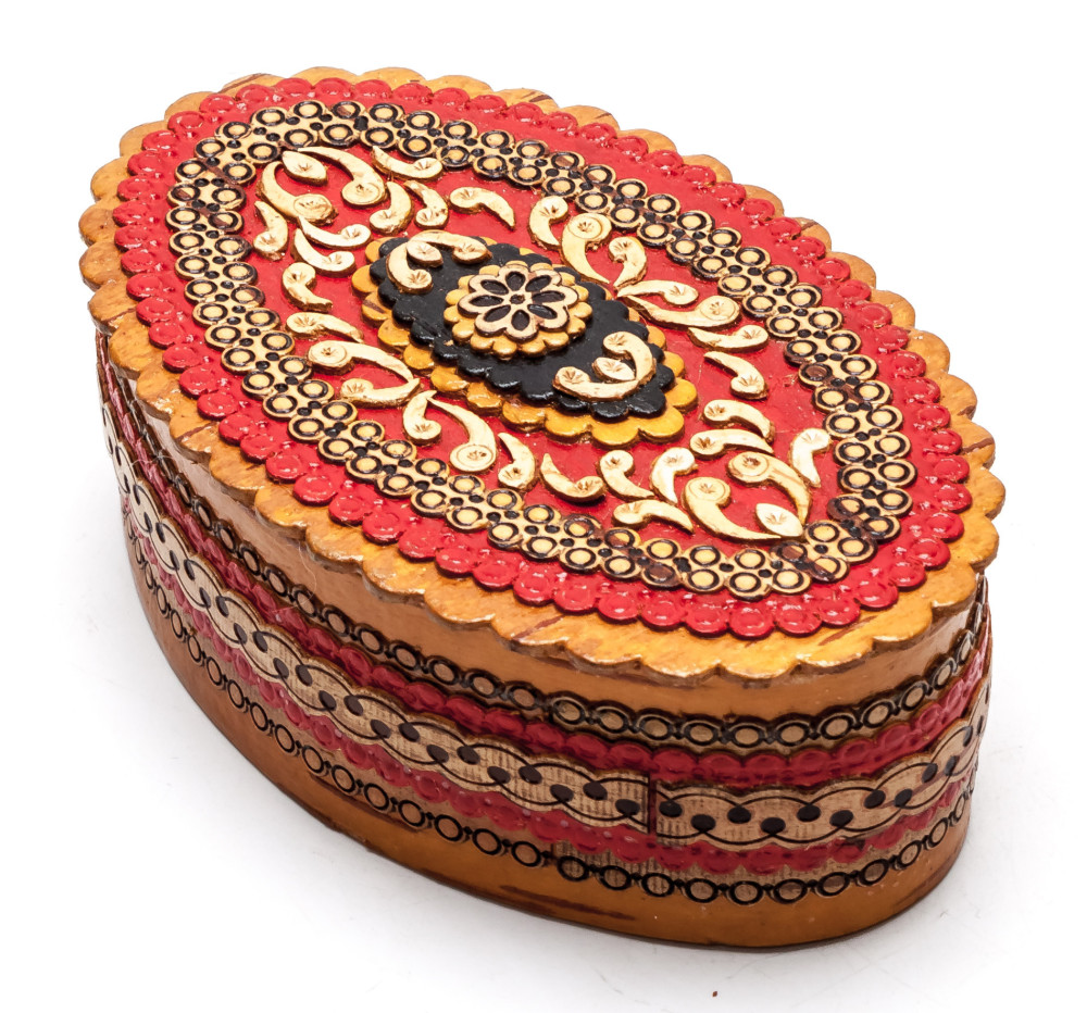 70x110 mm Siberian Patterns hand made Birchbark Jewelry Box (by Maxim Birch)