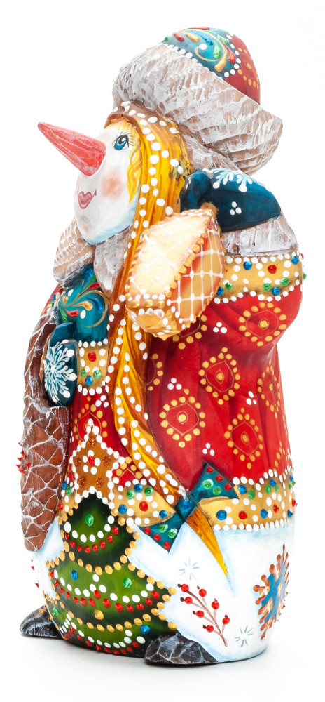 180 mm Snowman with a Lamp hand painted wooden figurine (by Natalia Nikitina Workshop)