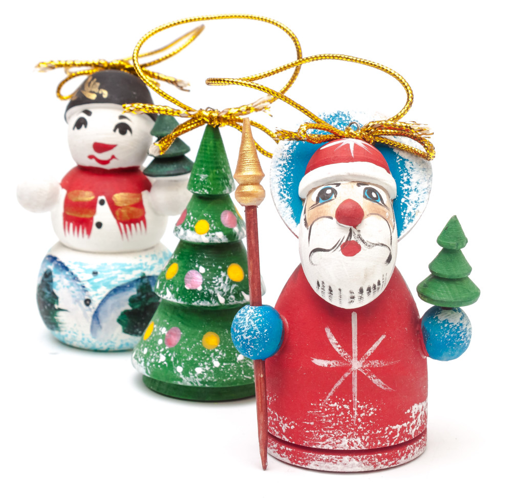 Santa and Snowmaiden Princess Carving Christmas Ornaments Set of 3 pcs (by Ilya Painted Dolls Studio)