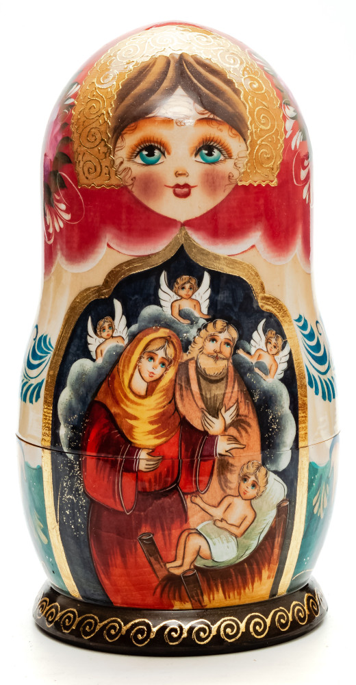 180 mm The Christmas hand painted on Wooden Matryoshka doll 7 pcs (by Valeria Crafts)