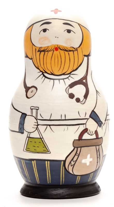 110 mm Doctor hand painted Traditional Russian Wooden Matryoshka doll 5 pcs (by Igor Malyutin)