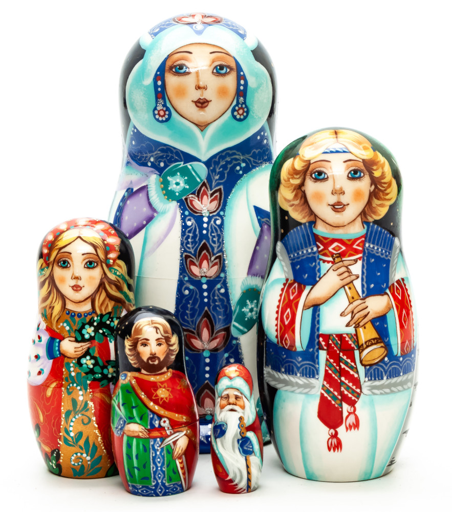 140 mm Snowmaiden Princess hand painted Matryoshka 5 pcs (by Galina Ulianova)