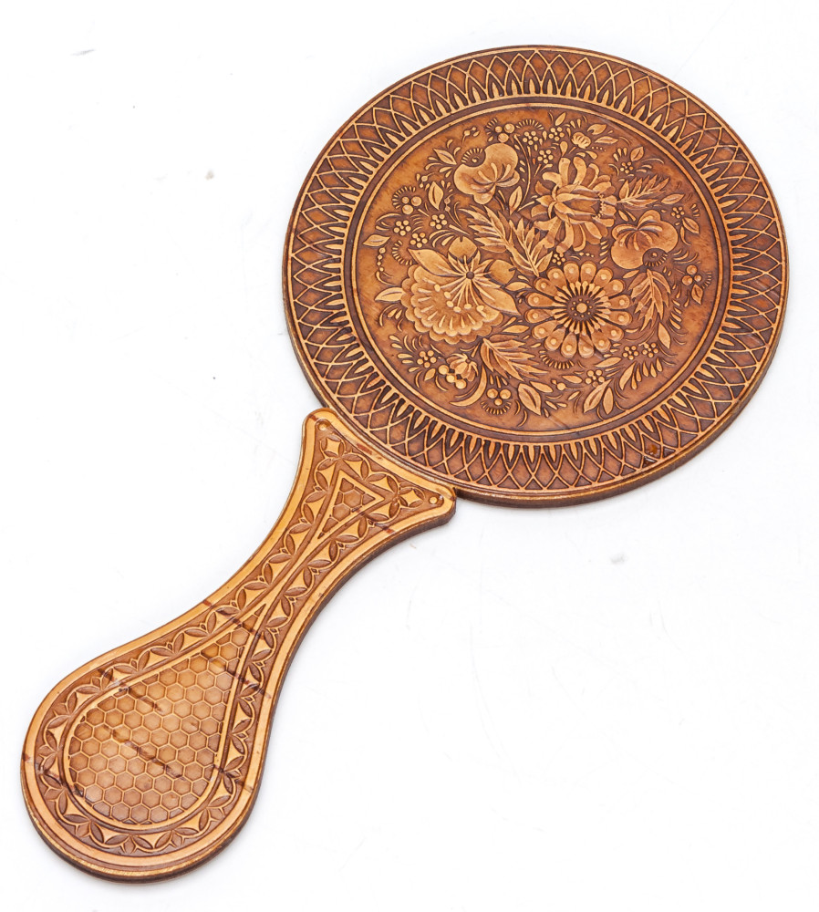 80x160 mm Flowers hand made Birchbark Mirror (by Maxim Birch)