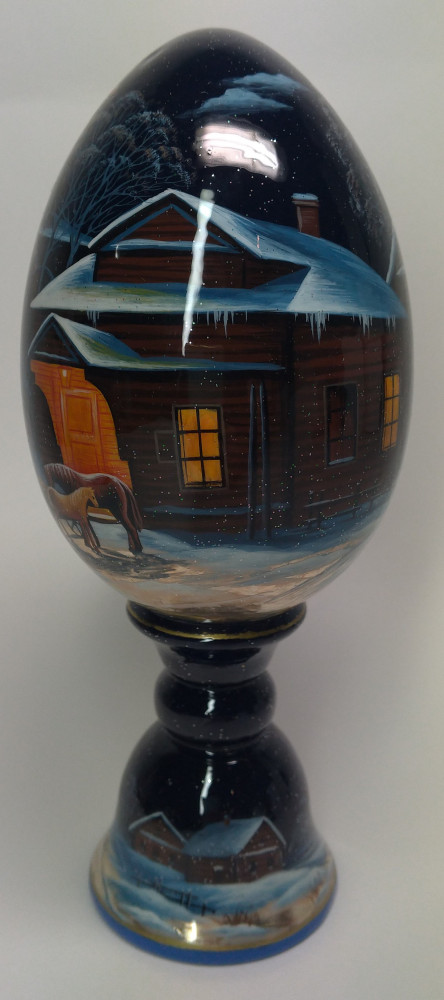 210 mm Russian Winter hand painted on colored wooden Egg with standby (by Tatiana Crafts)