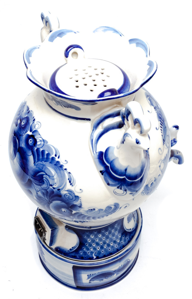 Flowers Gzhel Ceramic Electric Kettle with Teapot and Tray