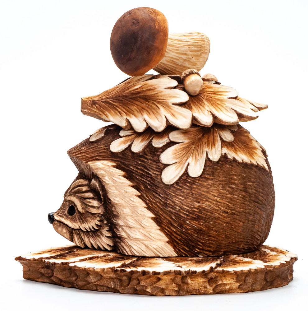 130 mm Hedgehog  hand painted Wooden Statue (by Karpova Nadezda)