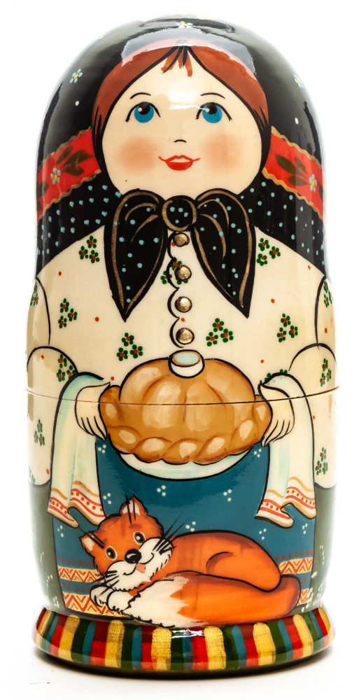 160 mm Maiden with Bread and Salt hand painted wooden Matryoshka doll 5 pcs (by A Studio)