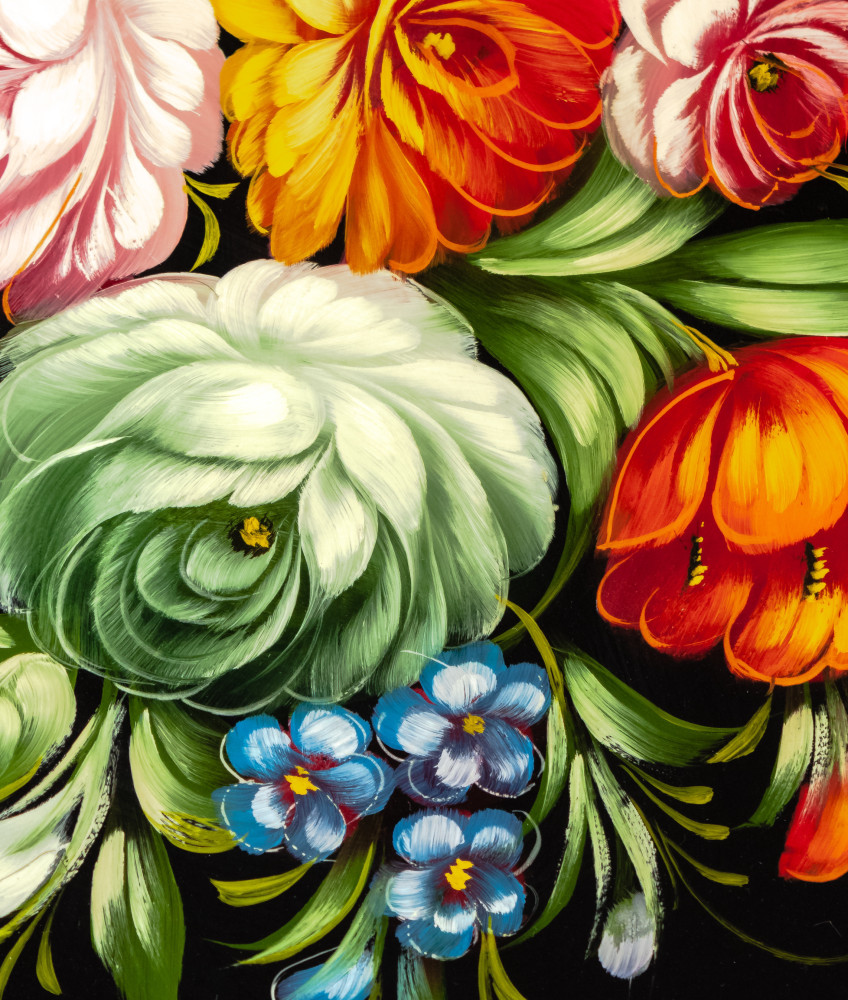 310x380 mm Zhostovo Patterns hand painted and lacquered  Metal Forged Tray (by Lada Crafts)