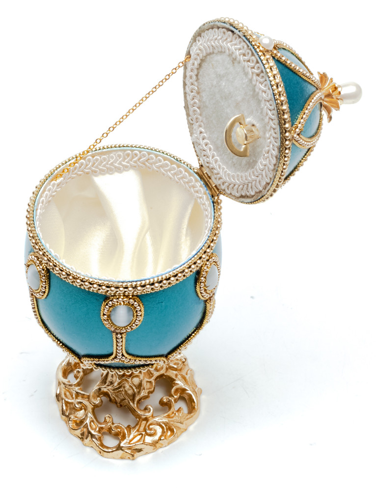 145 mm Blue Leaf with Pearls Easter Goose Shell Egg