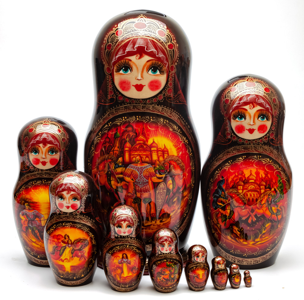 270 mm Knights hand painted on Wooden Matryoshka doll 10 pcs (by Golden Cockerel Studio)