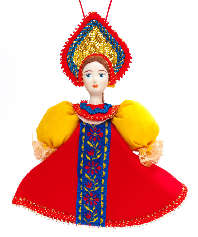 Porcelain Doll in a Russian Dress and Kokoshnik - 5.5 Inches (by Le Russe)
